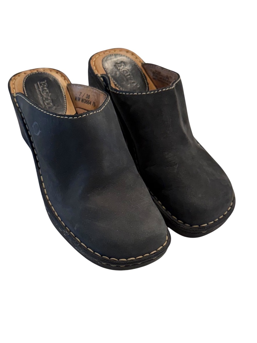 Born Black Leather Slip-On Wedge Clogs